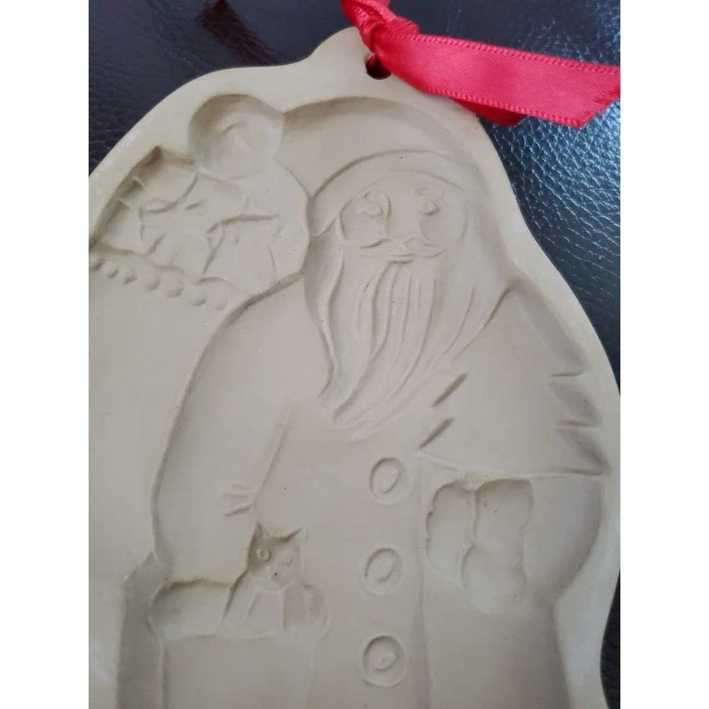 Vintage 1983 Brown Bag‎ Christmas Cookie Art Clay Mold Stamp Santa Claus 7.25
